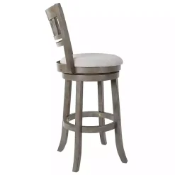 Gray Slatted Back Upholstered Swivel Bar Stool