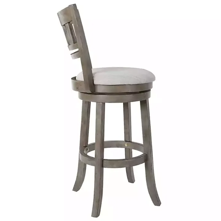 Gray Slatted Back Upholstered Swivel Bar Stool