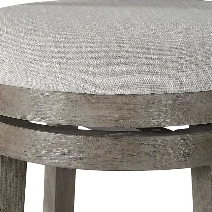 Gray Slatted Back Upholstered Swivel Bar Stool