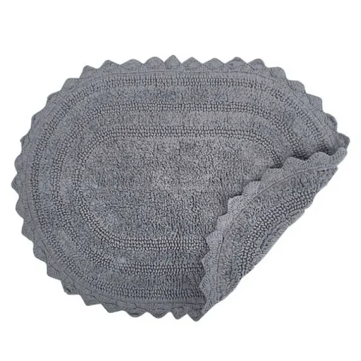 Gray Small Crochet Oval Bath Mat