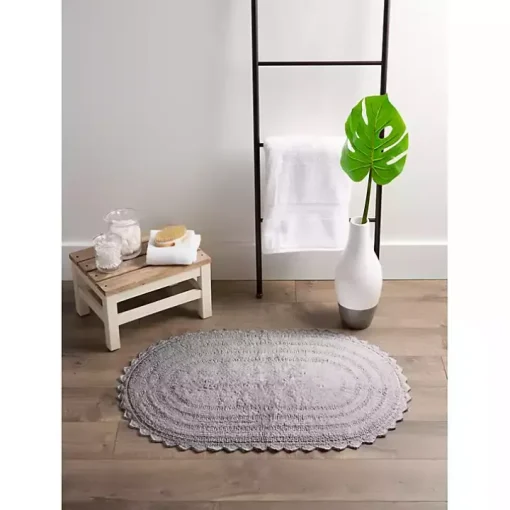 Gray Small Crochet Oval Bath Mat