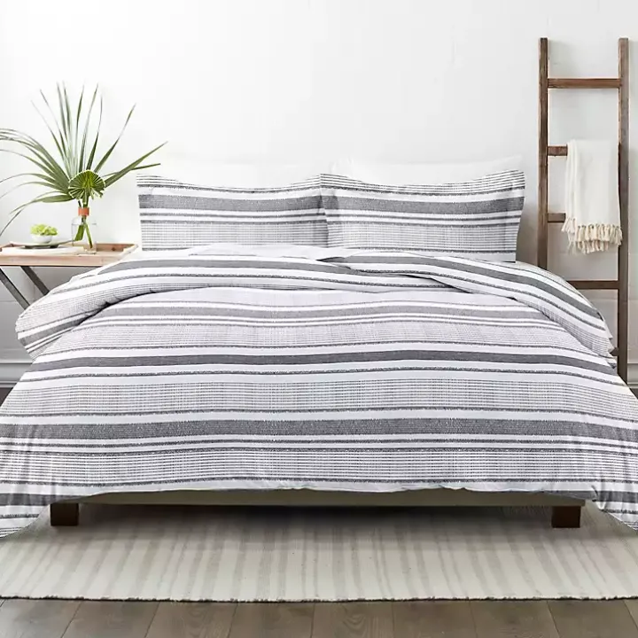 Gray Soft Striped 3-pc. King Duvet Cover Set