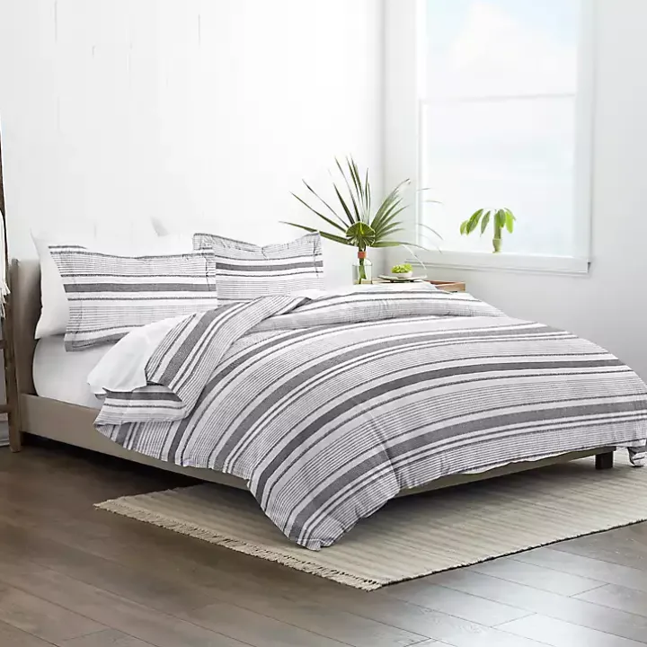 Gray Soft Striped 3-pc. King Duvet Cover Set