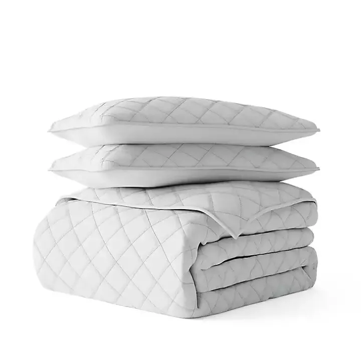 Gray Stitched Diamond 3-pc. King Quilt Set