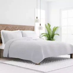 Gray Stitched Stripes 3-pc. Queen Quilt Set
