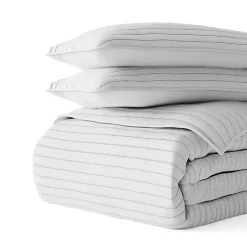 Gray Stitched Stripes 3-pc. Queen Quilt Set