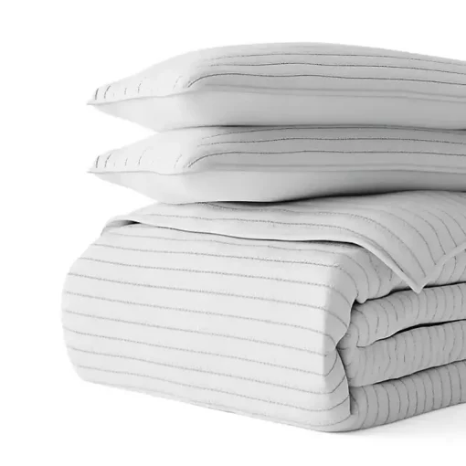 Gray Stitched Stripes 3-pc. Queen Quilt Set