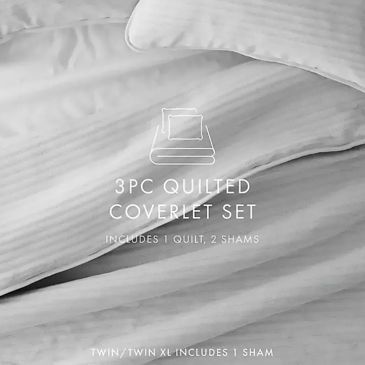 Gray Stitched Stripes 3-pc. King Quilt Set