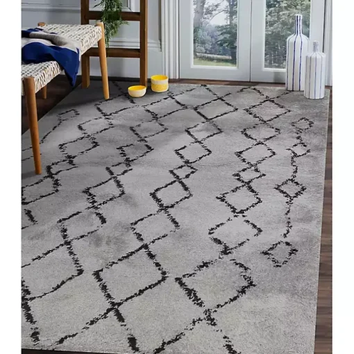 Gray Striped Diamond Area Rug, 8x10