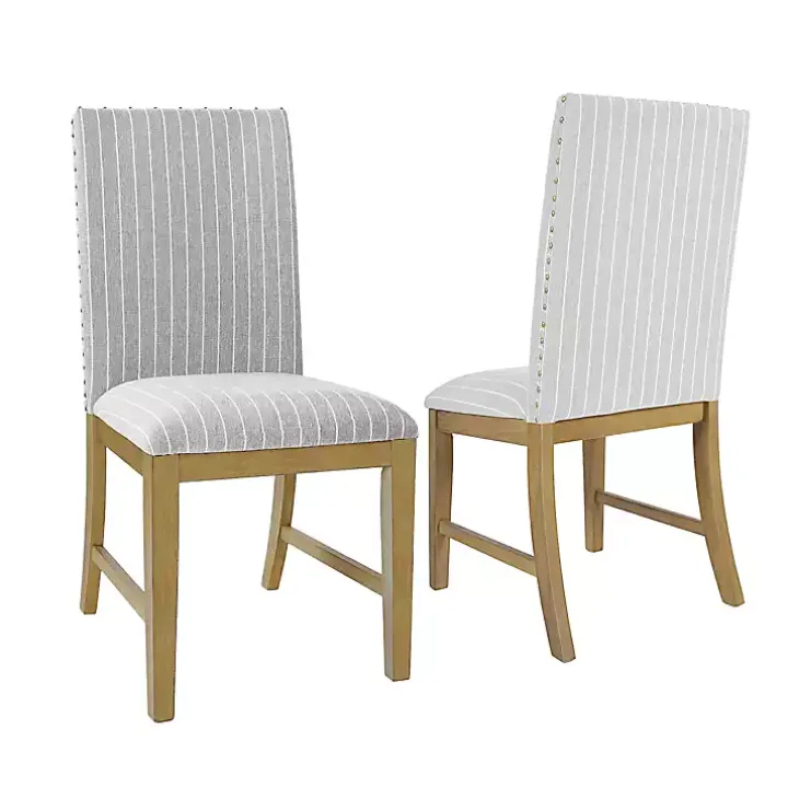 Gray Stripes Nailhead Dining Chairs, Set of 2
