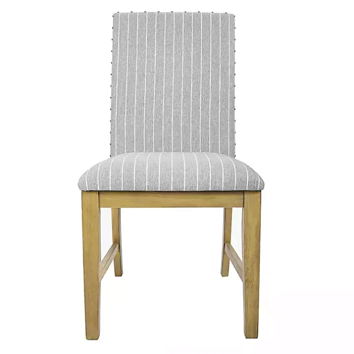 Gray Stripes Nailhead Dining Chairs, Set of 2