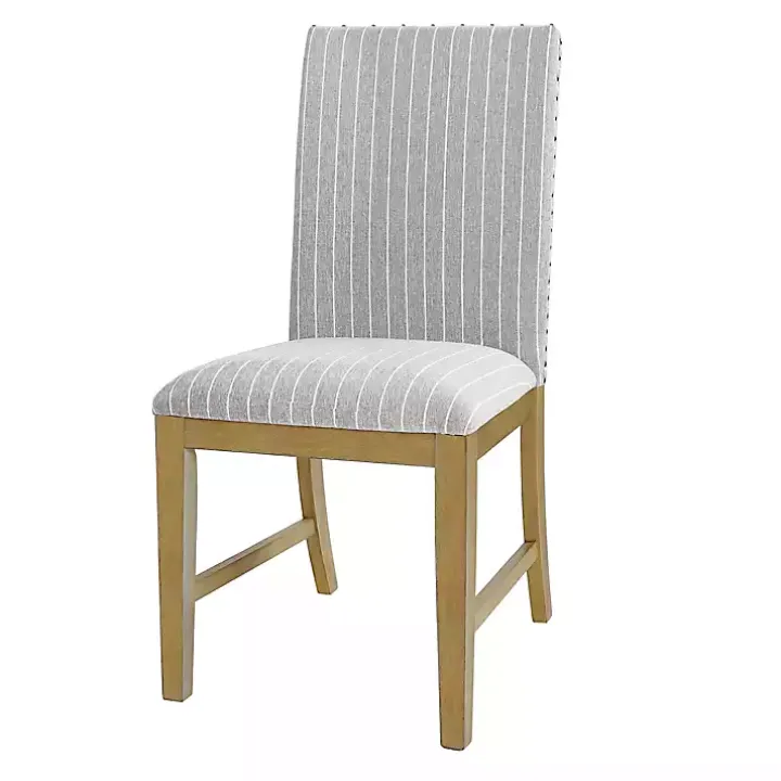 Gray Stripes Nailhead Dining Chairs, Set of 2