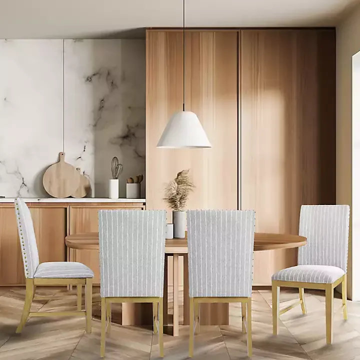 Gray Stripes Nailhead Dining Chairs, Set of 2