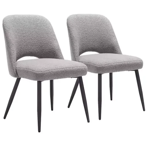 Gray Teddy Upholstered Dining Chairs, Set of 2