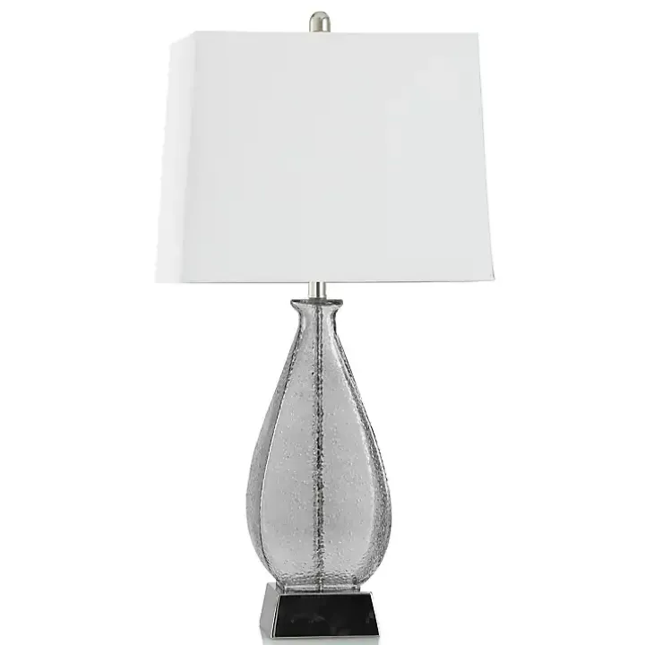 Gray Textured Glass and Silver Table Lamp