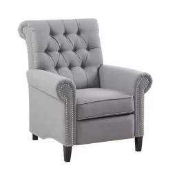 Gray Tufted Back Nailhead Trim Recliner Armchair
