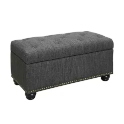 Gray Tufted Jess Storage Ottoman Bench