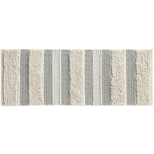 Gray Tufted Stripes Woven Bath Runner