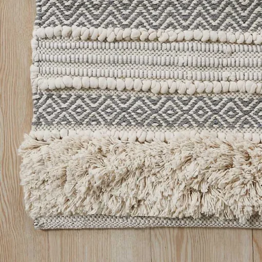 Gray Tufted Stripes Woven Bath Runner