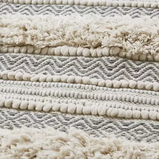 Gray Tufted Stripes Woven Bath Runner
