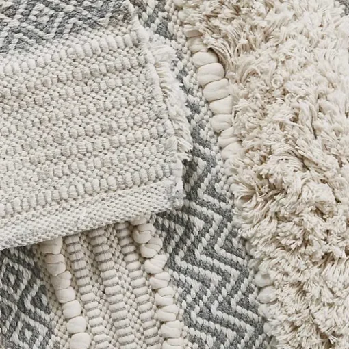 Gray Tufted Stripes Woven Bath Runner