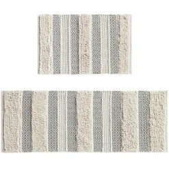 Gray Tufted Stripes Woven Bath Runner