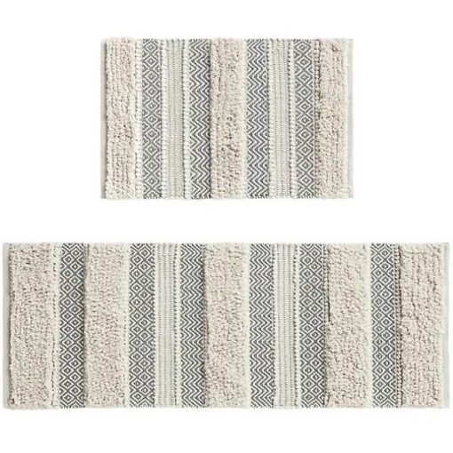 Gray Tufted Stripes Woven Bath Runner