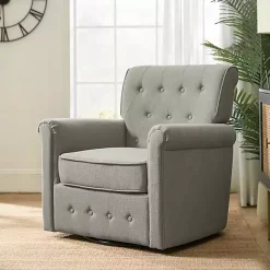 Gray Tufted Swivel Armchair