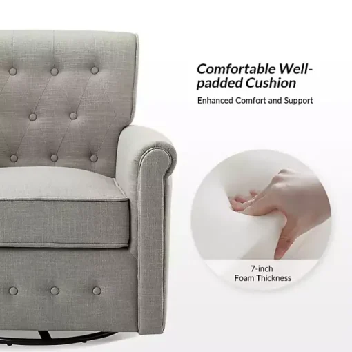 Gray Tufted Swivel Armchair
