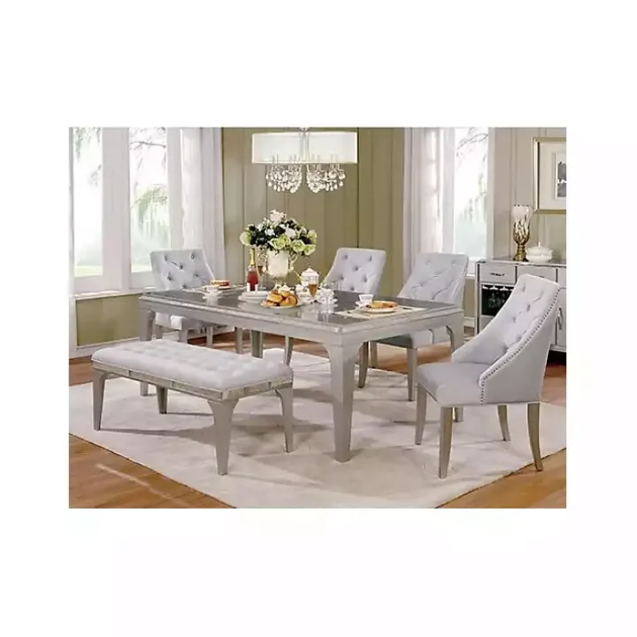 Gray Tufted Upholstered Silver Dining Bench
