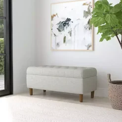 Gray Tufted Upholstered Storage Bench