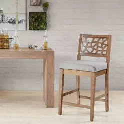 Gray Upholstered Oak Crackle Counter Stool