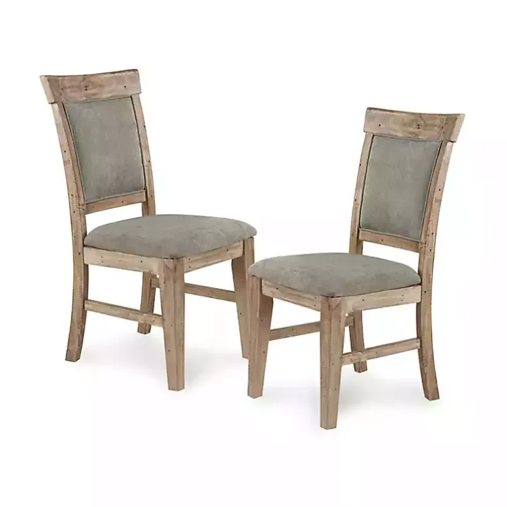 Gray Upholstered Rustic Dining Chairs, Set of 2