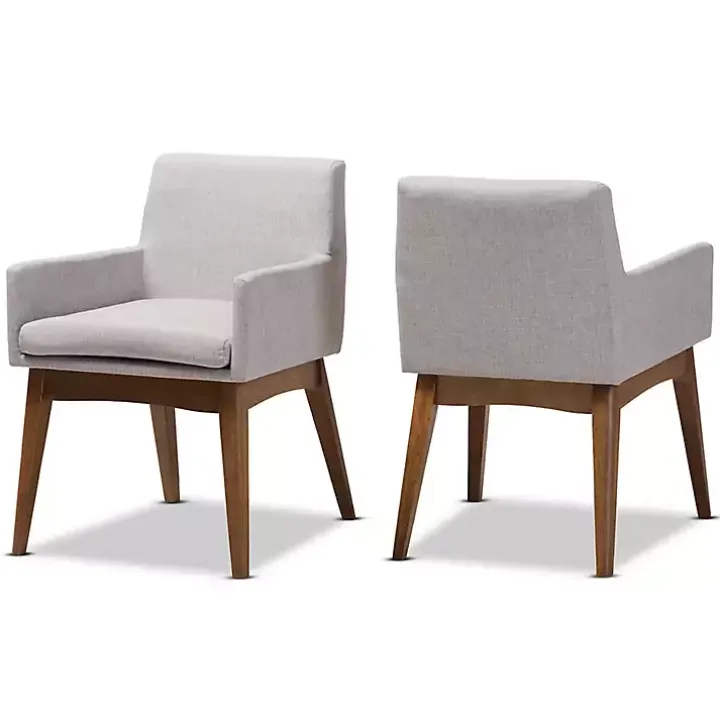 Gray Upholstered Walnut Dining Chairs, Set of 2