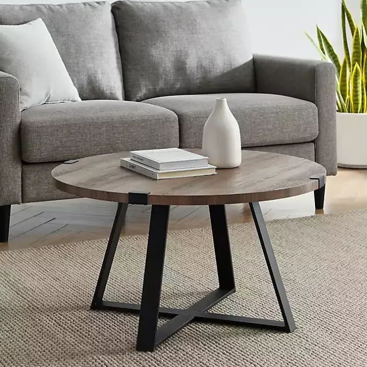Gray Urban Rustic Round Coffee Table