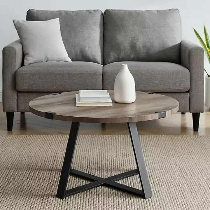 Gray Urban Rustic Round Coffee Table