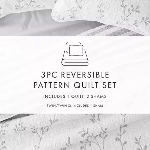 Gray Vines Reversible 2-pc. Twin Quilt Set