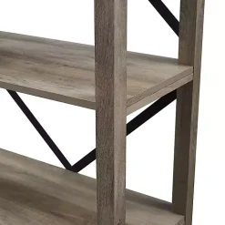 Gray Wash Metal X Frame Back Bookshelf