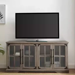 Gray Wash Window 4-Door TV Stand