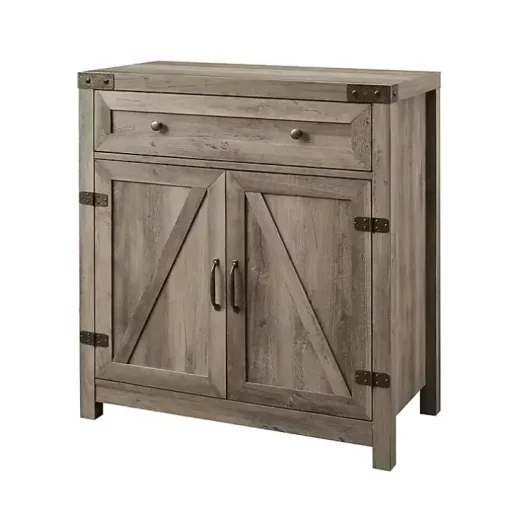 Gray Wash Wooden and Metal Barn Door Cabinet