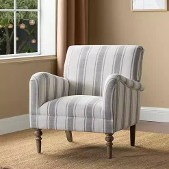Gray White Carved Slope Stripe Accent Chair
