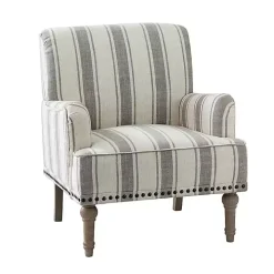 Gray White Stripe Upholstered Accent Chair