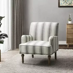 Gray White Stripe Upholstered Accent Chair