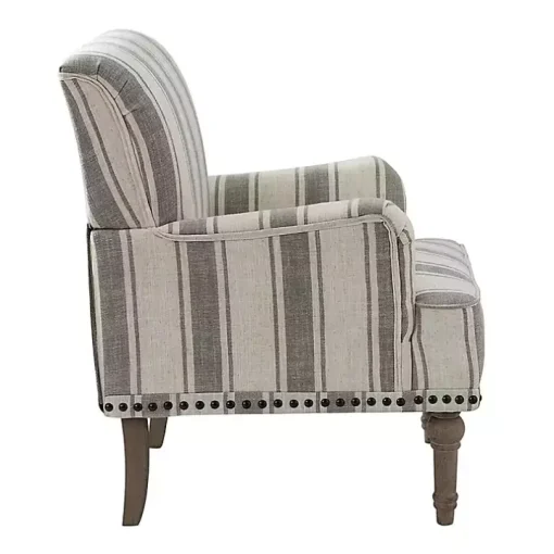Gray White Stripe Upholstered Accent Chair