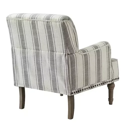 Gray White Stripe Upholstered Accent Chair