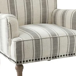 Gray White Stripe Upholstered Accent Chair