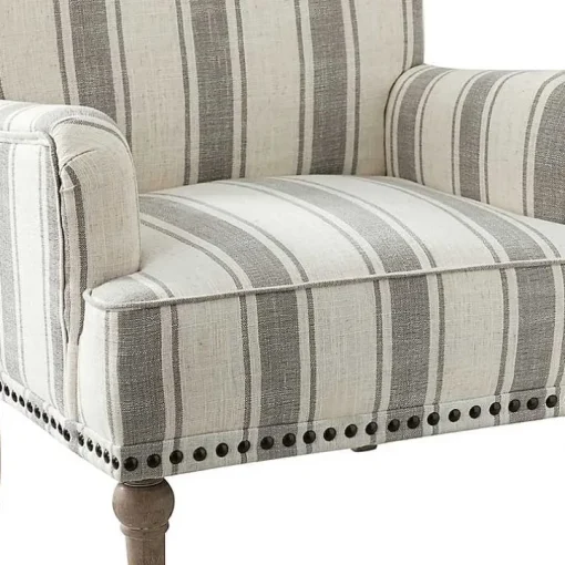 Gray White Stripe Upholstered Accent Chair