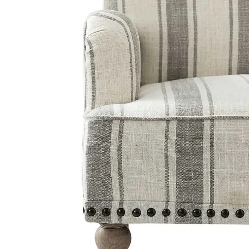 Gray White Stripe Upholstered Accent Chair