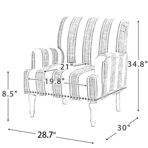 Gray White Stripe Upholstered Accent Chair