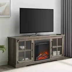 Gray Wood 2-Door LED Fireplace Cabinet